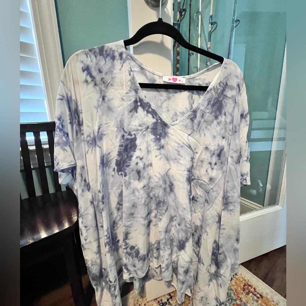 Buddy Love Blue and White Tie-Dye V-Neck Blouse